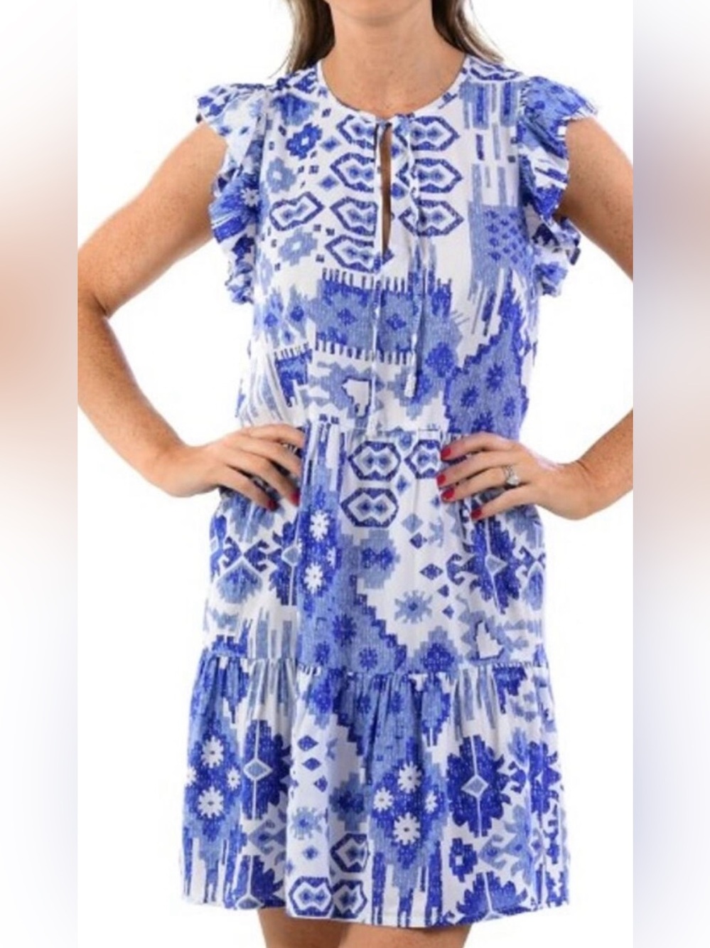 NWOT Walker & Wade Nantucket Mini Dress in Indigo Ikat Sz. M
